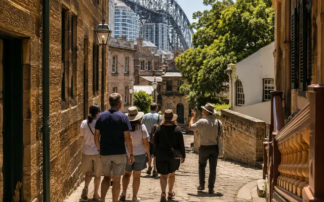 Guided walking tour through The Rocks precinct in Sydney