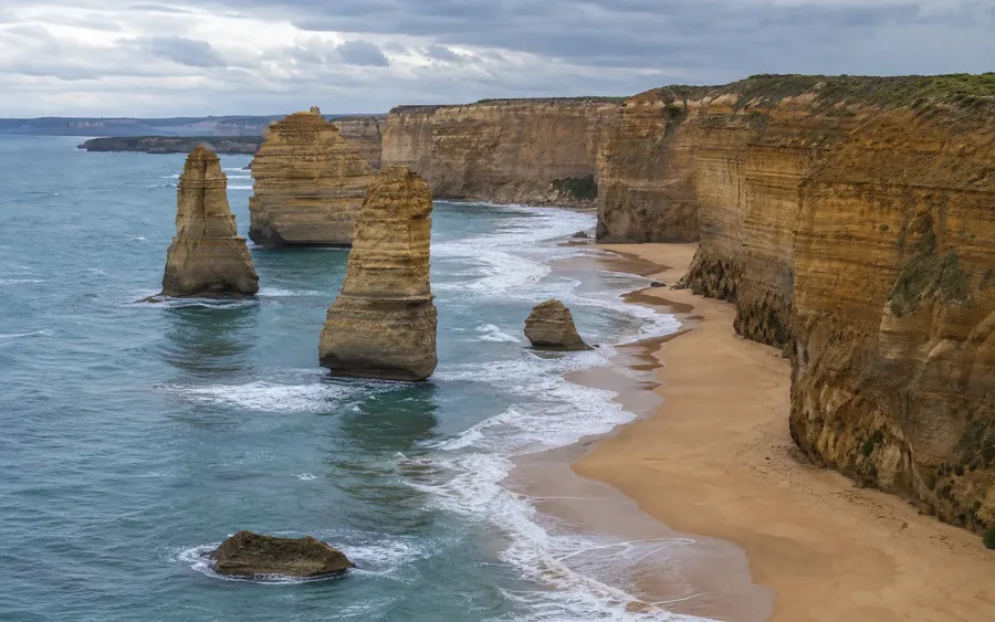 Limestone sea stacks and cliffs along Victoria's Great Ocean Road