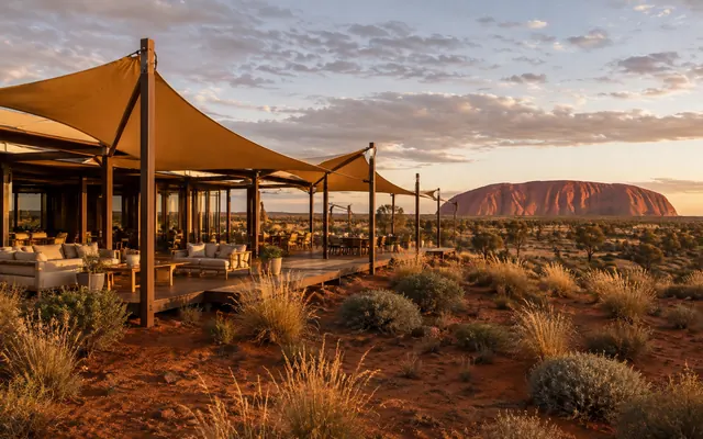 Desert resort shade structures near Uluru