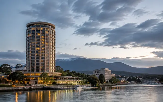 Wrest Point's circular tower over the Derwent River