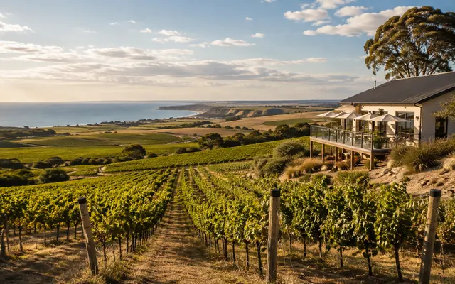 McLaren Vale vineyards with coast in the background
