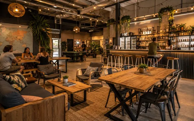 Common area and bar of a Brisbane backpacker hostel