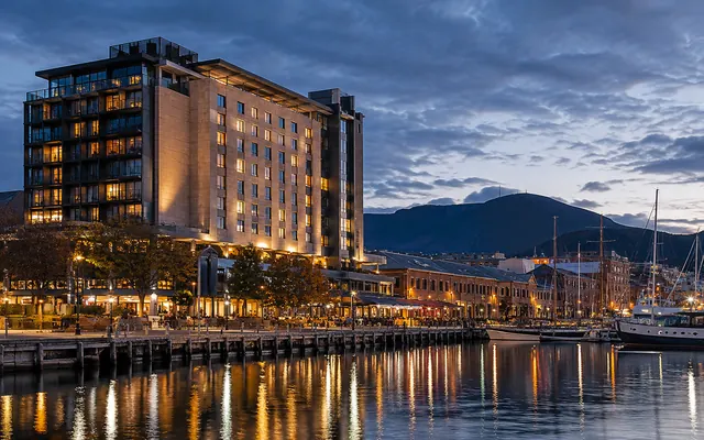 The waterfront exterior of MACq 01 hotel on Hobart's Sullivans Cove