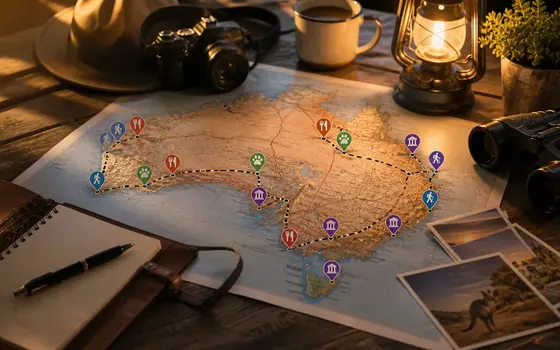 Australian route planning table with interest pins