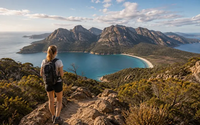 Freycinet Peninsula hiking lookout and Wineglass Bay